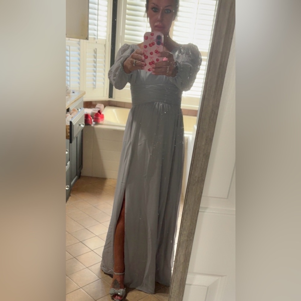 JJs House Silver Grey Chiffon Floor Length Dress